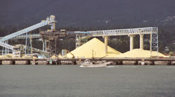 Sulfur mined in Alberta, prepared for shipment at Vancouver, B. C.