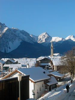 Wintertime view of Sent, in the eastern canton of Graubünden