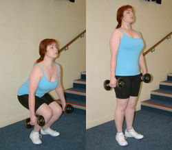 The back must be kept straight during the squat and the deadlift.