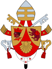 The saddled "bear of St Corbinian" the emblem of Freising, here incorporated in the arms of Pope Benedict XVI