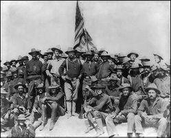 Colonel Roosevelt and his "Rough Riders" after capturing San Juan Hill during the Spanish-American War
