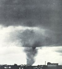 One of the earliest photographs of a tornado.  Taken in Norton, Kansas on June 24, 1909.