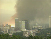 Salt Lake City Tornado, August 11, 1999. (Orange fireball is substation exploding)
