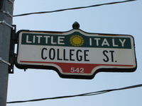 A street sign on College Street in Toronto's Little Italy.