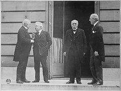 Prime Minister David Lloyd George of the United Kingdom, Vittorio Orlando of Italy, Prime Minister Georges Clemenceau of France, and President Woodrow Wilson of the United States of America