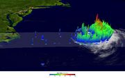 This TRMM image shows the height of rain columns within Hurricane Irene.