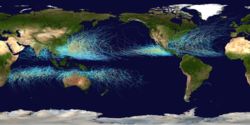 Cumulative tracks of all cyclones from 1985 to 2005