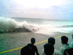 The tsunami that struck Malé in the Maldives on December 26, 2004.