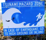 "Tsunami Hazard Zone" sign at the University of California, Santa Barbara