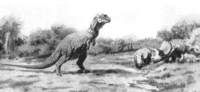 Outdated reconstruction (by Charles R. Knight), showing 'tripod' pose