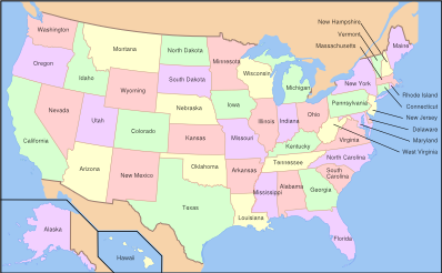 Map of the United States with state names