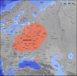 Map of the Kievan Rus', eleventh century. During the Golden Age of Kiev the lands of Rus' covered much of present day Ukraine, as well as Western Russia and Belarus