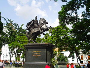 Mounted statue of Simón Bolívar in Plaza Bolívar, Caracas.