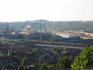 Steelmaking along the Meuse River at Ougrée, near Liège.