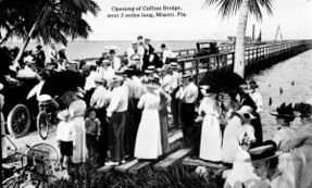 Collins Bridge across Biscayne Bay between Miami and Miami Beach, Florida opened in 1913 as the "longest wooden bridge in the world." photo from Florida Photographic Collection