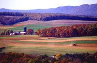 A farm near Klingerstown, Pennsylvania. Farming accounts for less than 1% of the total GDP of the United States but still is a major economic activity.