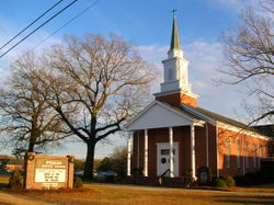 Pisgah Baptist Church in Four Oaks, North Carolina. The Bible Belt is well known for its large devout Protestant Christian population.