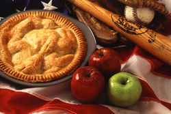 American cultural icons, such as apple pie, baseball, and the American flag.
