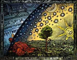 Colorized version of the Flammarion woodcut.  The original was published in Paris in 1888.