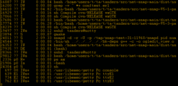 A partial list of simultaneously-running processes on a UNIX system.