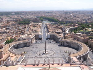 View of St. Peter's Square from the top of Michaelangelo's dome.