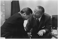 President Johnson conferring with South Vietnamese President Nguyen Van Thieu in July 1968