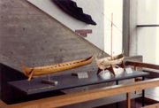 Miniatures of two different types of longships, on display at Vikingeskibsmuseet in Roskilde, Denmark.