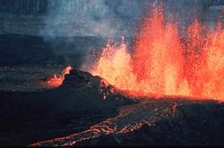 A volcanic fissure and lava channel.