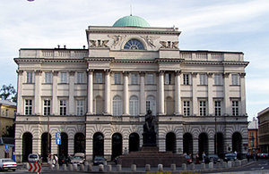 Seated statue of Nicolaus Copernicus (Mikołaj Kopernik) by Bertel Thorvaldsen in front of the Polish Academy of Sciences.