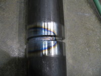 The HAZ of a pipe weld, with the blue area being the metal most affected by the heat.