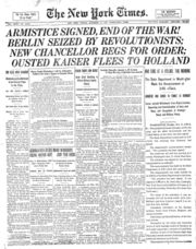 Front page of the New York Times on Armistice Day, November 11, 1918.