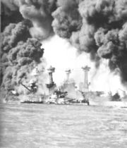 The American battleships USS West Virginia and USS Tennessee under attack at Pearl Harbor