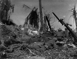 U.S. Marines attack a Japanese blockhouse on Kwajalein