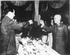 Chiang Kai-shek and Mao Zedong met in the wartime capital of Chongqing, to toast to the Chinese victory over Empire of Japan.
