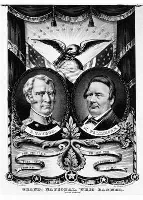 Whig Party banner from 1848 with candidates Taylor and Fillmore