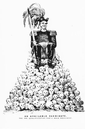 1848 Democratic cartoon ridicules General Taylor as butcher of Mexican soldiers