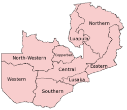 Map showing Zambia's provinces.