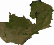 Satellite image of Zambia, generated from raster graphics data supplied by The Map Library