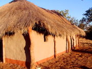 Thatched-roof church in a Zambian village.