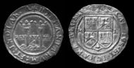 Silver peso (worth 8 reales) coin of Carlos and Johanna, ca. 1520, depicting the Pillars of Hercules