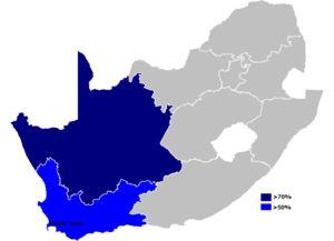 Provinces of South Africa in which a majority of the population are Afrikaans native speakers. Other provinces also have significant numbers of speakers.