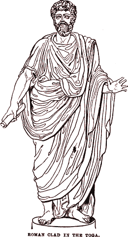 A Roman clad in a toga, the distinctive garb of ancient Rome.