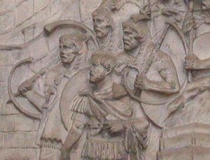 Roman soldiers on the cast of Trajan's Column in the Victoria and Albert museum, London.