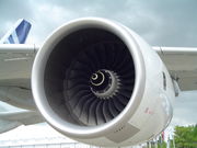 A Rolls-Royce Trent 900 engine on the wing of an Airbus A380.