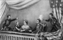 The assassination of Abraham Lincoln. From left to right: Henry Rathbone, Clara Harris, Mary Todd Lincoln, Abraham Lincoln and John Wilkes Booth.