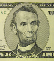 A portrait of Lincoln as seen on the U.S. five dollar bill.