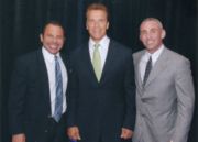 Schwarzenegger is seen here with one of the only same gender couples who were a part of the "Californians for Schwarzenegger" team, Kevin Norte & Don Norte at the Log Cabin Republicans "The Courage To Lead" Dinner on June 29, 2006 in Hollywood, California. Since 2003, the Governor signed 21 GLBT friendly bills.  Raw exit polling date indicated that the Governor suffered no voter erosion in that community & maintianed his 32% GLBT voter support in 2006 (the same as 2003).