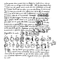 Page from Brasseur de Bourbourg's edition of de Landa's Relación de las Cosas de Yucatán, with the famous de Landa alphabet.