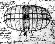 Flying Machine, sketched in a notebook in 1714. The operator would sit in the middle, and paddle himself through the air.