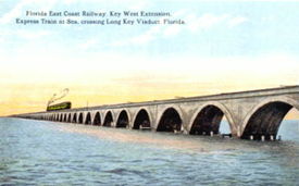 Florida East Coast Railway, Key West Extension, express train at sea, crossing Long Key Viaduct, Florida. photo from Florida Photographic Collection